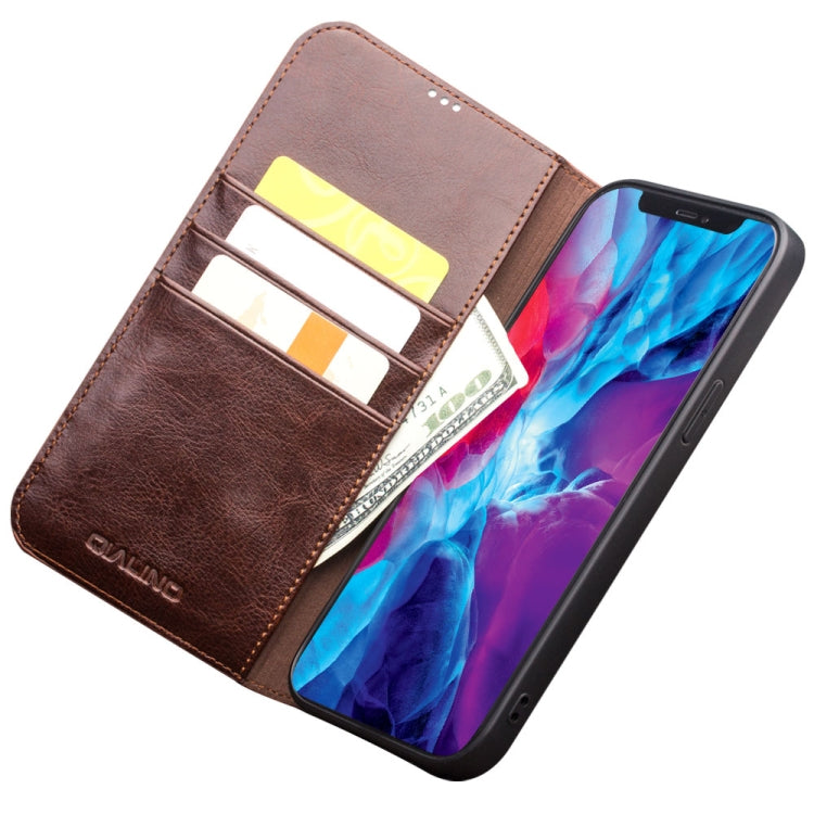 For iPhone 13 QIALINO Horizontal Flip Leather Case with Holder & Card Slots & Wallet Pro(Brown) Eurekaonline