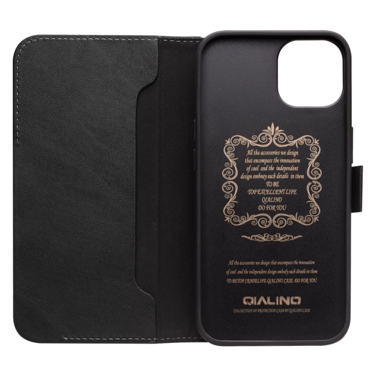 For iPhone 13 QIALINO Magnetic Buckle Leather Phone Case(Black) Eurekaonline