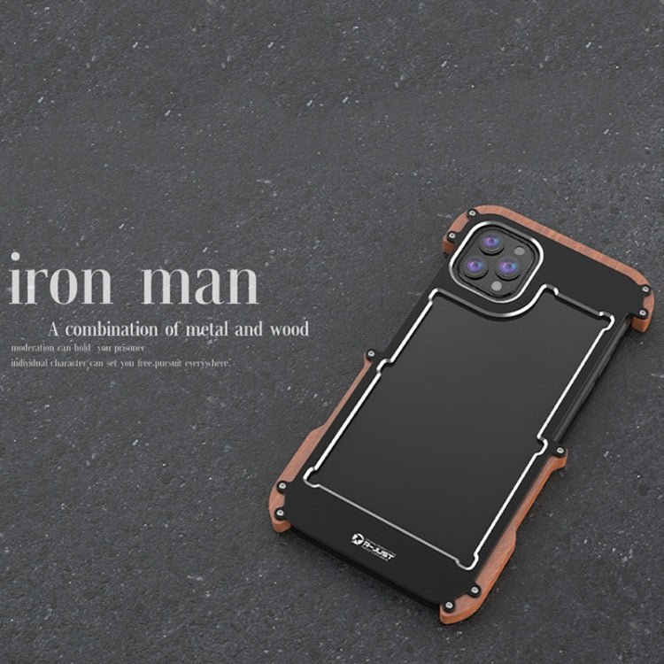 For iPhone 13 R-JUST Ironwood Man Shockproof Metal + Wood Bumper Protective Case Eurekaonline