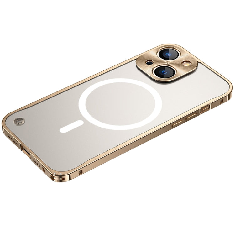 For iPhone 13 mini Metal Frame Frosted PC Shockproof Magsafe Case (Gold) Eurekaonline