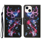 For iPhone 14 3D Colored Drawing Flip Leather Phone Case (Fluorescent Butterfly) Eurekaonline