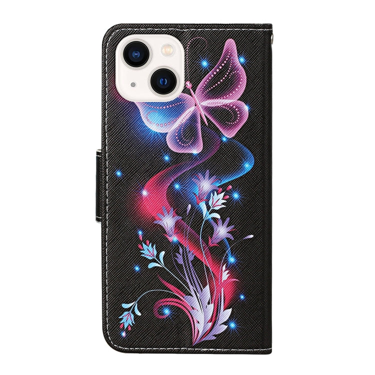 For iPhone 14 3D Colored Drawing Flip Leather Phone Case (Fluorescent Butterfly) Eurekaonline