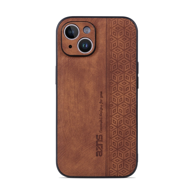 For iPhone 14 AZNS 3D Embossed Skin Feel Phone Case(Brown) Eurekaonline