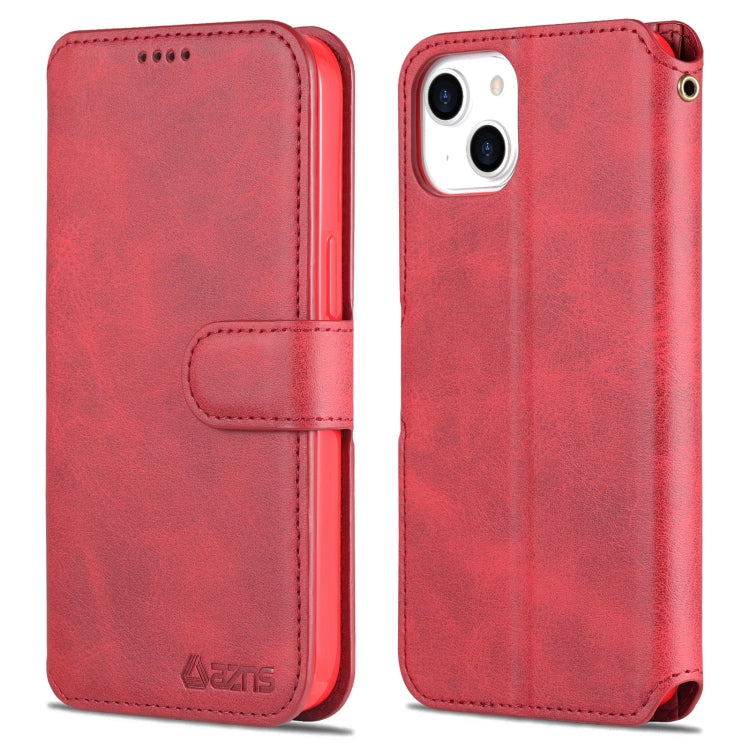 For iPhone 14 AZNS Calf Texture Flip Leather Phone Case (Red) Eurekaonline