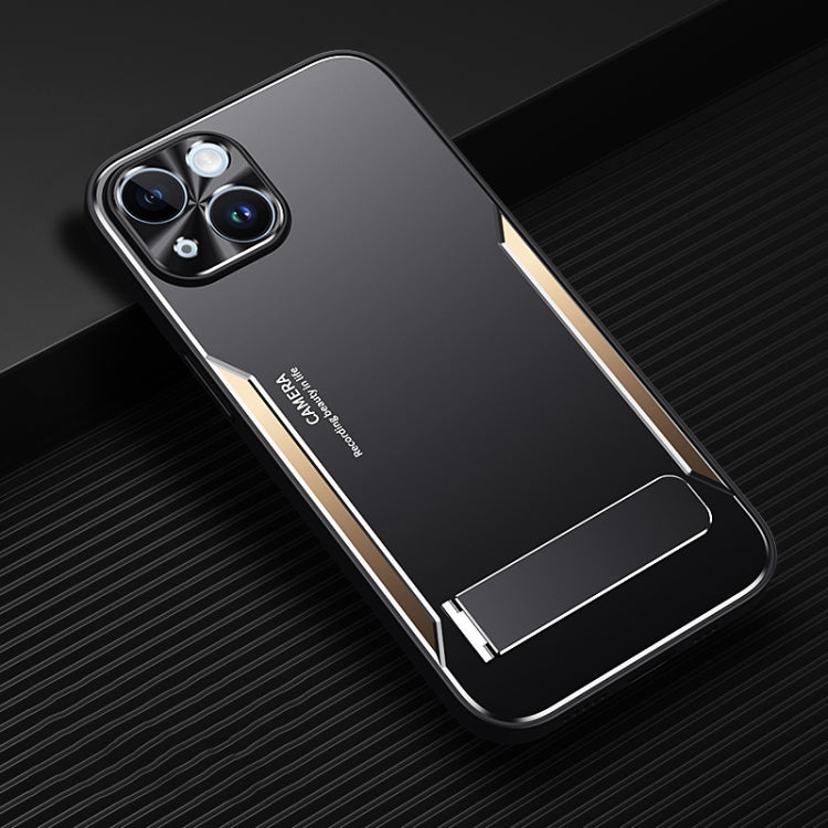 For iPhone 14 Blade Series TPU + Titanium Alloy with Holder Phone Case(Black Gold) Eurekaonline