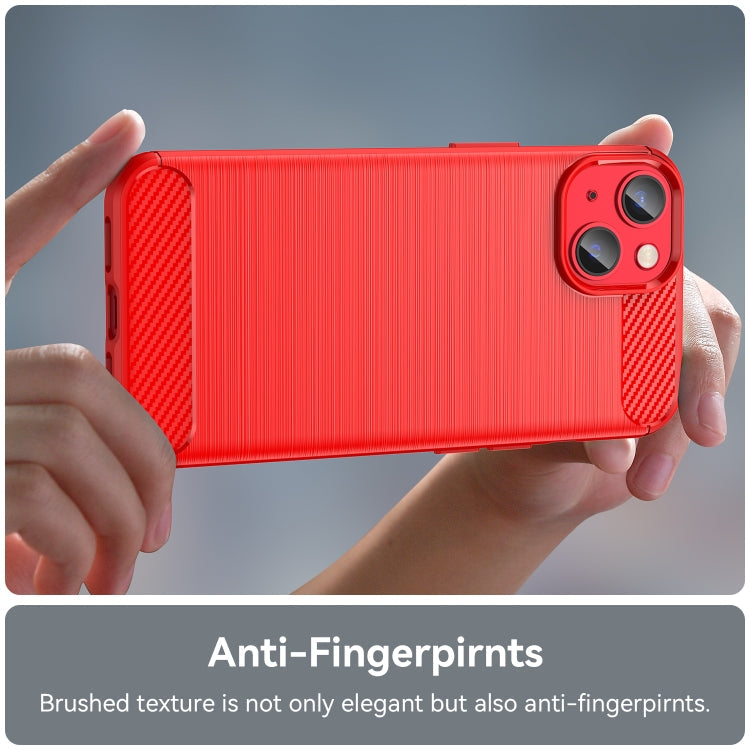 For iPhone 14 Brushed Texture Carbon Fiber TPU Phone Case (Red) Eurekaonline