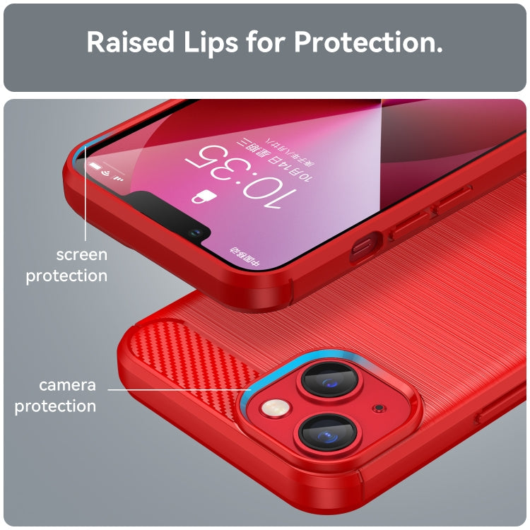 For iPhone 14 Brushed Texture Carbon Fiber TPU Phone Case (Red) Eurekaonline