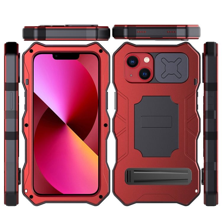 For iPhone 14 Camshield Tri-poof Metal Phone Case with Holder(Red) Eurekaonline