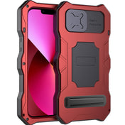 For iPhone 14 Camshield Tri-poof Metal Phone Case with Holder(Red) Eurekaonline
