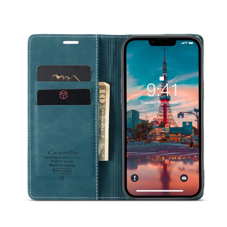 For iPhone 14 CaseMe-013 Multifunctional Retro Frosted Leather Phone Case (Blue) Eurekaonline