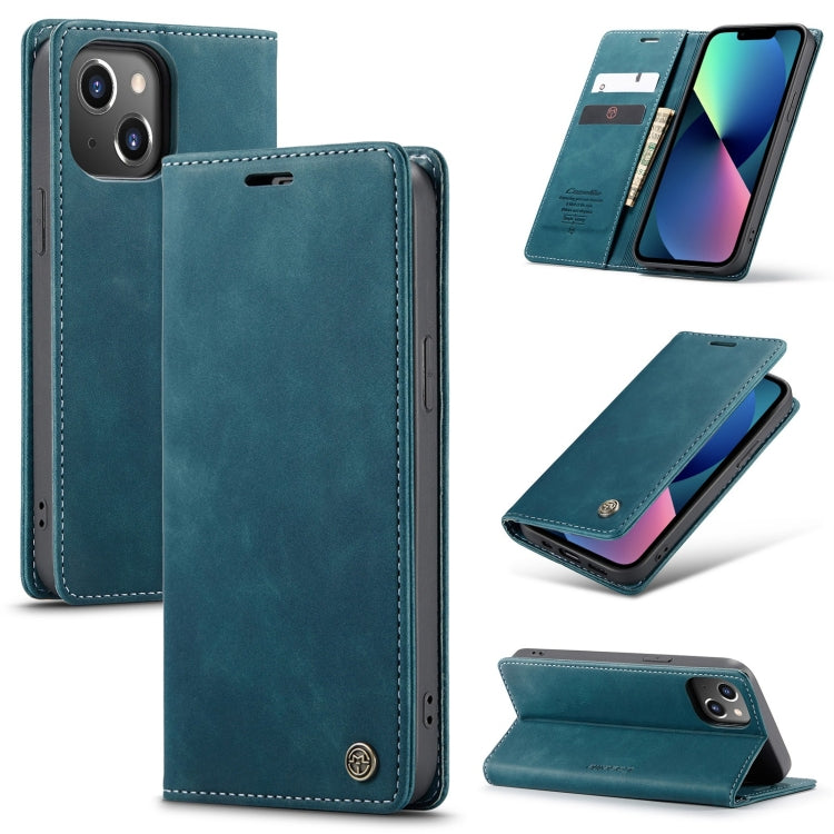 For iPhone 14 CaseMe-013 Multifunctional Retro Frosted Leather Phone Case (Blue) Eurekaonline