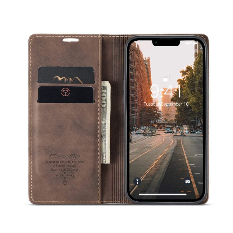 For iPhone 14 CaseMe-013 Multifunctional Retro Frosted Leather Phone Case (Coffee) Eurekaonline