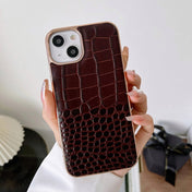 For iPhone 14 Crocodile Texture Genuine Leather Nano Electroplating Phone Case (Coffee) Eurekaonline