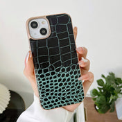 For iPhone 14 Crocodile Texture Genuine Leather Nano Electroplating Phone Case (Dark Green) Eurekaonline