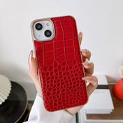 For iPhone 14 Crocodile Texture Genuine Leather Nano Electroplating Phone Case (Red) Eurekaonline