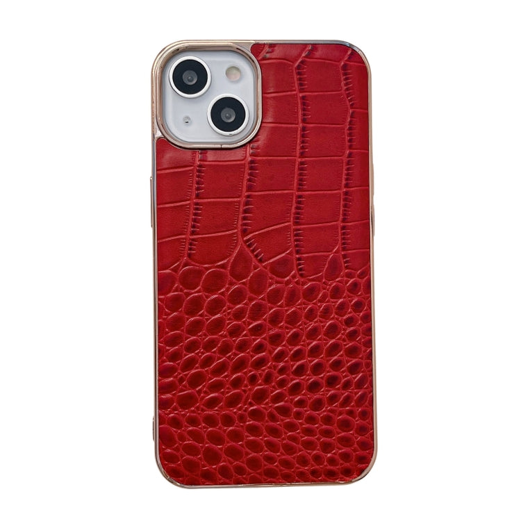 For iPhone 14 Crocodile Texture Genuine Leather Nano Electroplating Phone Case (Red) Eurekaonline