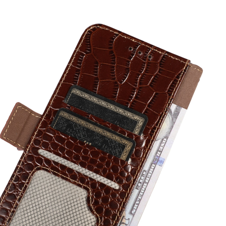 For iPhone 14 Crocodile Top Layer Cowhide Leather Phone Case (Brown) Eurekaonline
