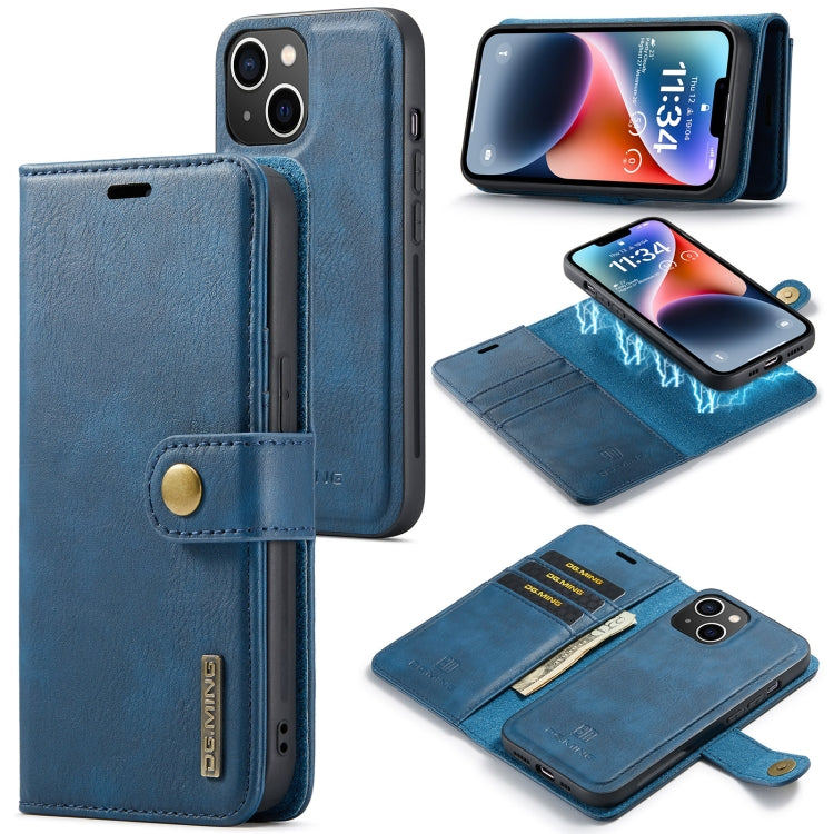 For iPhone 14 DG.MING Crazy Horse Texture Detachable Magnetic Leather Case(Blue) Eurekaonline