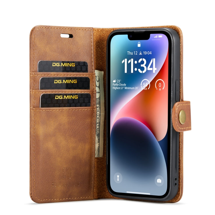 For iPhone 14 DG.MING Crazy Horse Texture Detachable Magnetic Leather Case(Brown) Eurekaonline