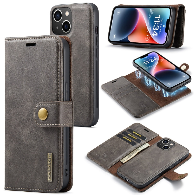 For iPhone 14 DG.MING Crazy Horse Texture Detachable Magnetic Leather Case(Grey) Eurekaonline