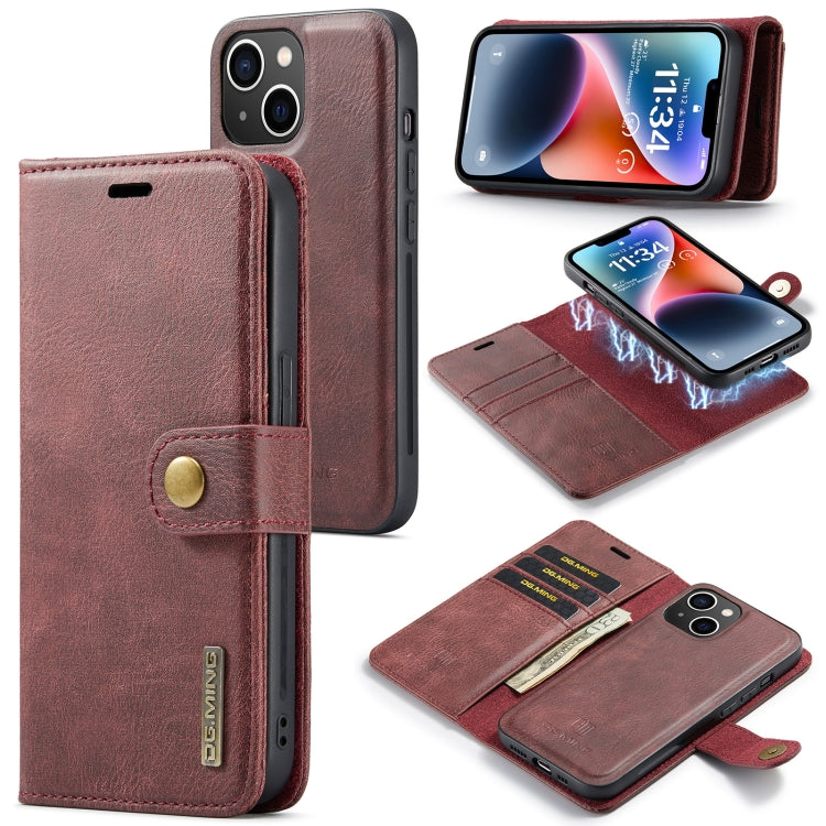 For iPhone 14 DG.MING Crazy Horse Texture Detachable Magnetic Leather Case(Red) Eurekaonline