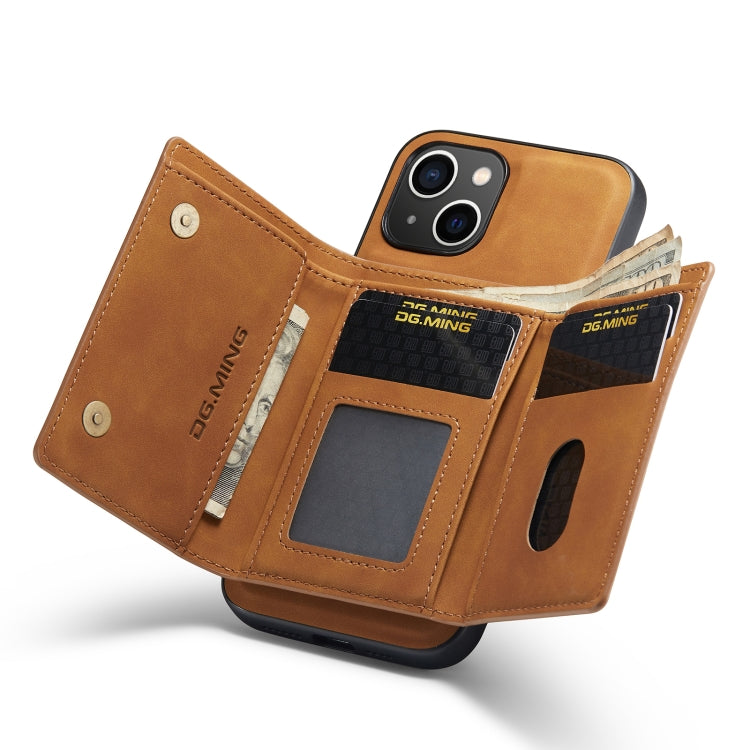 For iPhone 14 DG.MING M1 Series 3-Fold Multi Card Wallet Leather Case(Brown) Eurekaonline