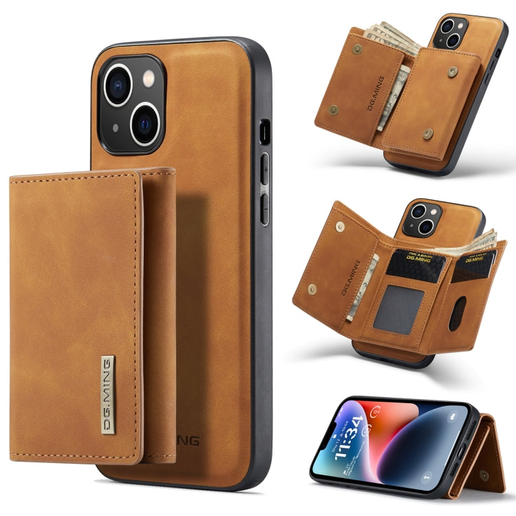 For iPhone 14 DG.MING M1 Series 3-Fold Multi Card Wallet Leather Case(Brown) Eurekaonline