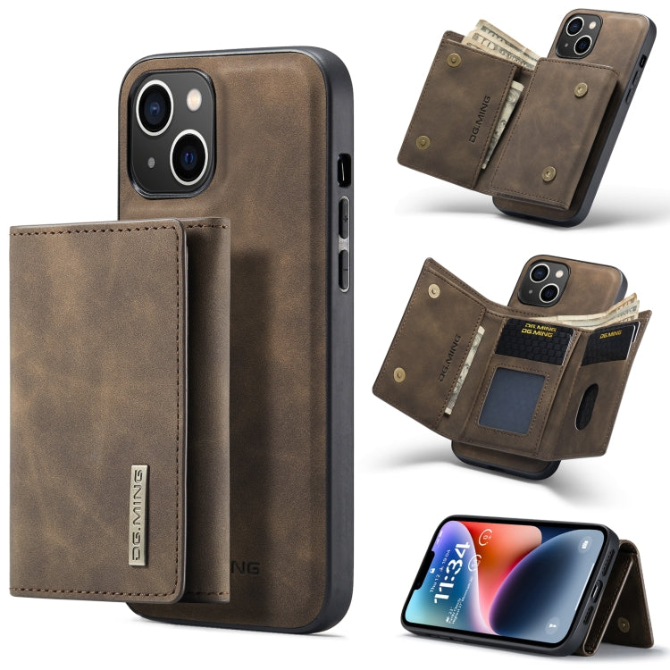 For iPhone 14 DG.MING M1 Series 3-Fold Multi Card Wallet Leather Case(Coffee) Eurekaonline