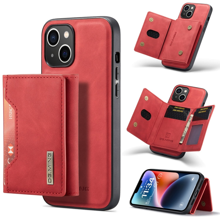 For iPhone 14 DG.MING M2 Series 3-Fold Card Bag Magnetic Leather Case(Red) Eurekaonline