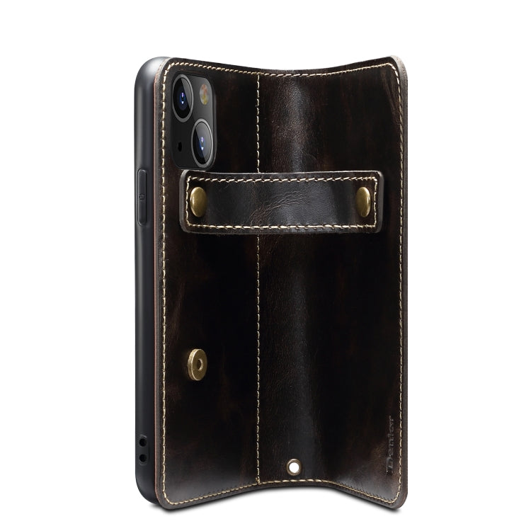 For iPhone 14 Denior Oil Wax Cowhide DK Magnetic Button Leather Phone Case(Black) Eurekaonline