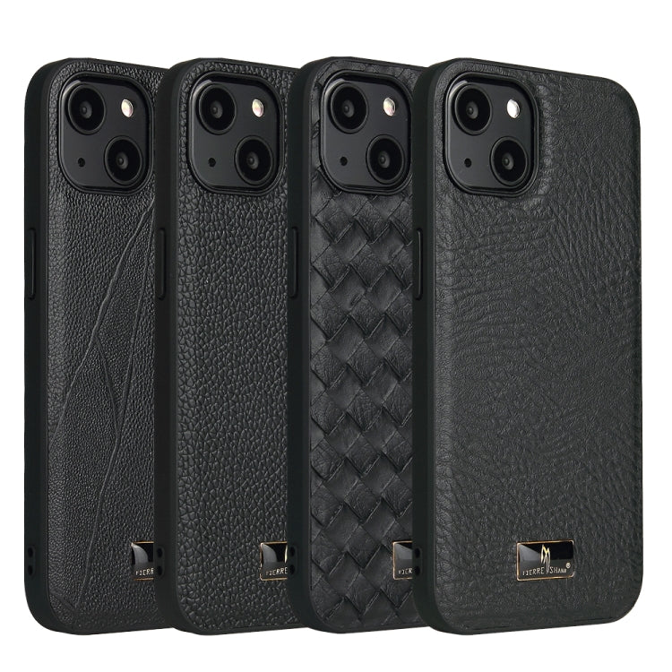 For iPhone 14 Fierre Shann Leather Texture Phone Back Cover Case (Cowhide Black) Eurekaonline