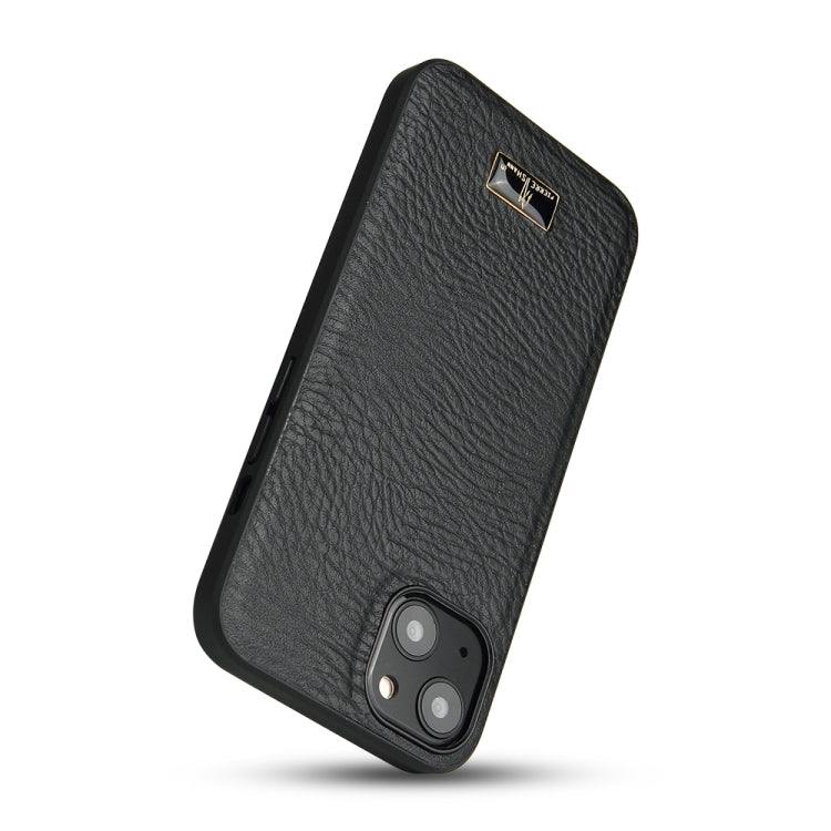 For iPhone 14 Fierre Shann Leather Texture Phone Back Cover Case (Cowhide Black) Eurekaonline