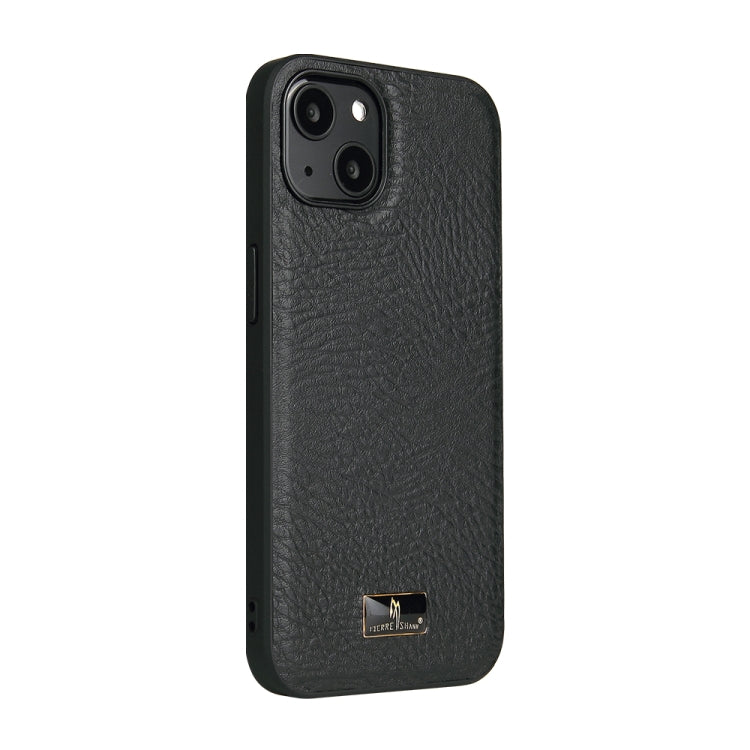 For iPhone 14 Fierre Shann Leather Texture Phone Back Cover Case (Cowhide Black) Eurekaonline