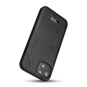 For iPhone 14 Fierre Shann Leather Texture Phone Back Cover Case (Ox Tendon Black) Eurekaonline