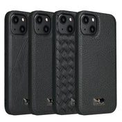 For iPhone 14 Fierre Shann Leather Texture Phone Back Cover Case (Ox Tendon Black) Eurekaonline