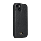 For iPhone 14 Fierre Shann Leather Texture Phone Back Cover Case (Ox Tendon Black) Eurekaonline