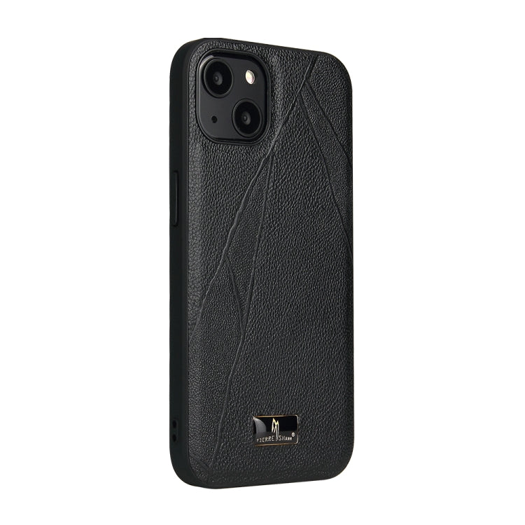 For iPhone 14 Fierre Shann Leather Texture Phone Back Cover Case (Ox Tendon Black) Eurekaonline