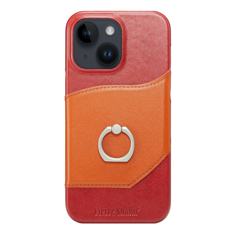 For iPhone 14 Fierre Shann Oil Wax Texture Genuine Leather Back Case (Red) Eurekaonline