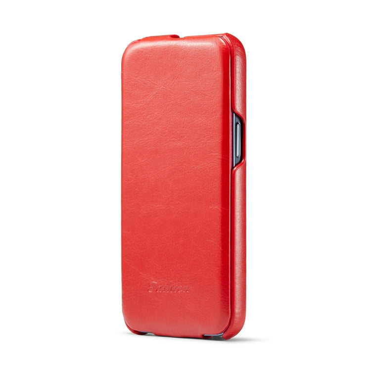 For iPhone 14 Fierre Shann Oil Wax Texture Vertical Flip PU Phone Case (Red) Eurekaonline