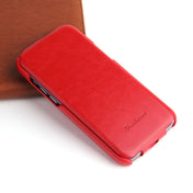 For iPhone 14 Fierre Shann Oil Wax Texture Vertical Flip PU Phone Case (Red) Eurekaonline