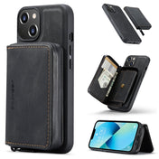 For iPhone 14 JEEHOOD Magnetic Zipper Wallet Leather Phone Case (Black) Eurekaonline