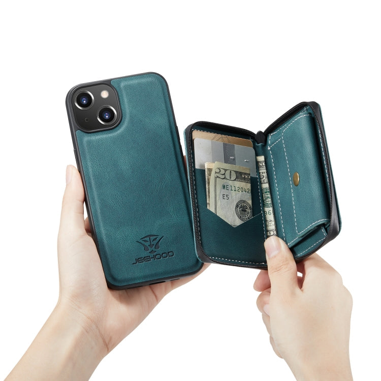 For iPhone 14 JEEHOOD Magnetic Zipper Wallet Leather Phone Case (Blue) Eurekaonline