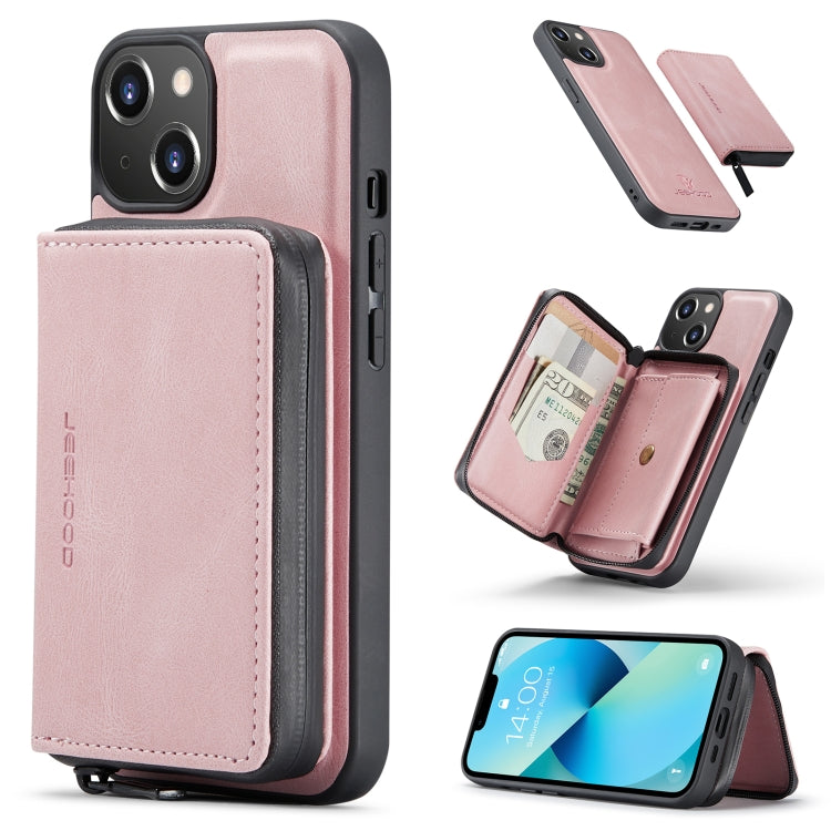 For iPhone 14 JEEHOOD Magnetic Zipper Wallet Leather Phone Case (Pink) Eurekaonline