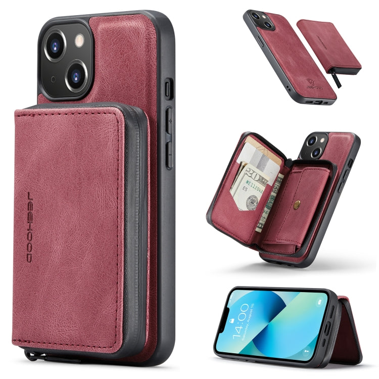 For iPhone 14 JEEHOOD Magnetic Zipper Wallet Leather Phone Case (Red) Eurekaonline