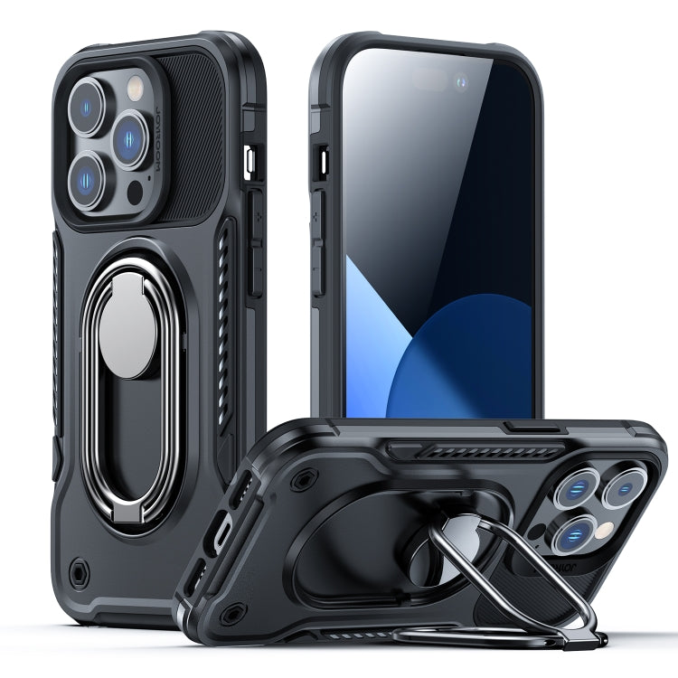 For iPhone 14 JOYROOM PC + TPU Dual-layer Shockproof Phone Case with Rotating Holder(Black) Eurekaonline