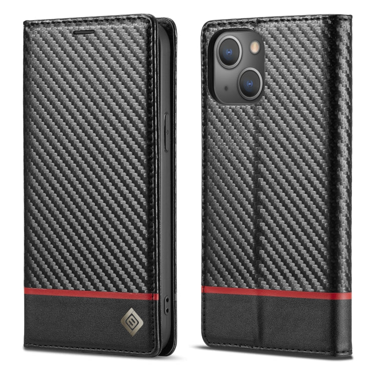 For iPhone 14 LC.IMEEKE Carbon Fiber PU + TPU Leather Case (Horizontal Black) Eurekaonline