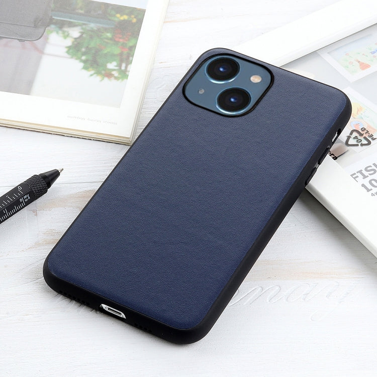 For iPhone 14 Lambskin Texture Genuine Leather Phone Case (Blue) Eurekaonline