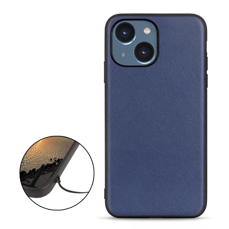 For iPhone 14 Lambskin Texture Genuine Leather Phone Case (Blue) Eurekaonline