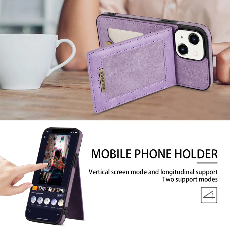 For iPhone 14 N.BEKUS Vertical Flip Card Slot RFID Phone Case (Purple) Eurekaonline