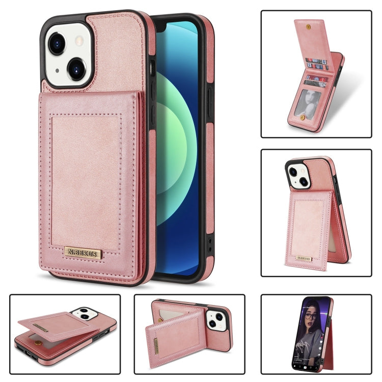 For iPhone 14 N.BEKUS Vertical Flip Card Slot RFID Phone Case (Rose Gold) Eurekaonline